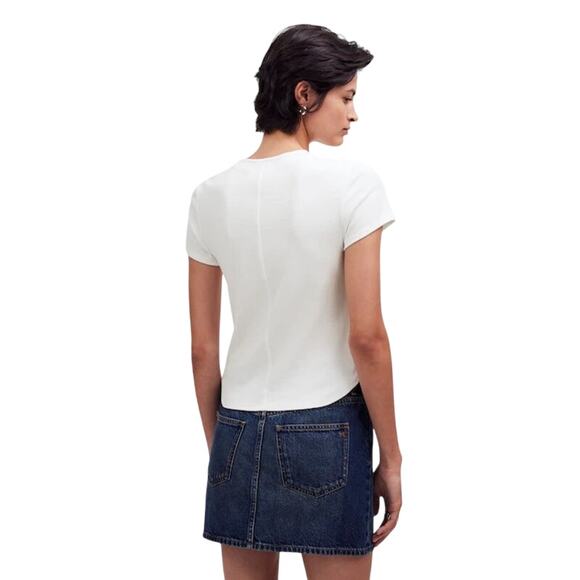 Madewell White Ribbed Cotton Crewneck Tee XS NWT Slim Fit Classic Top - Picture 4 of 9